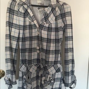 Split Plaid Button-Up Coat